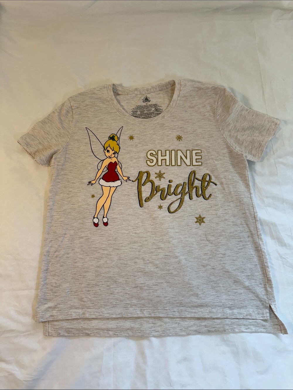 Women’s Shine Bright Tinker Bell Holiday Tee - Light Heather Oatmeal